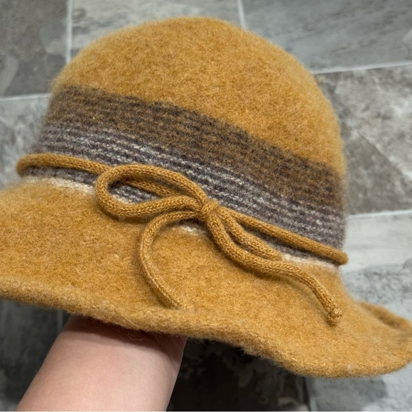 Wool Bucket Fedora Hat Stripe Detailed Wired Short‎ Brim OSFM